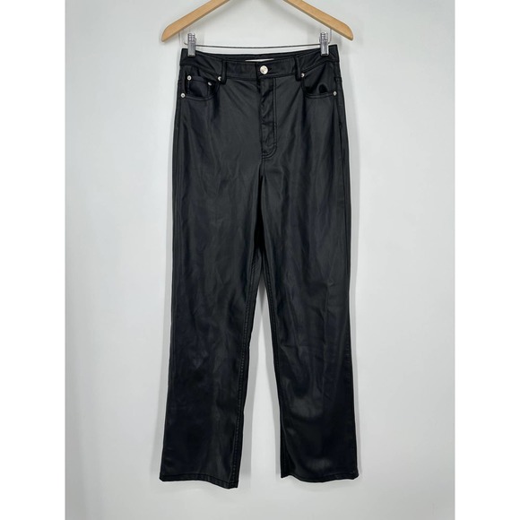 ZARA 90s Wide Leg Faux Leather Pants High Waist Trouser, Black - Picture 4 of 11